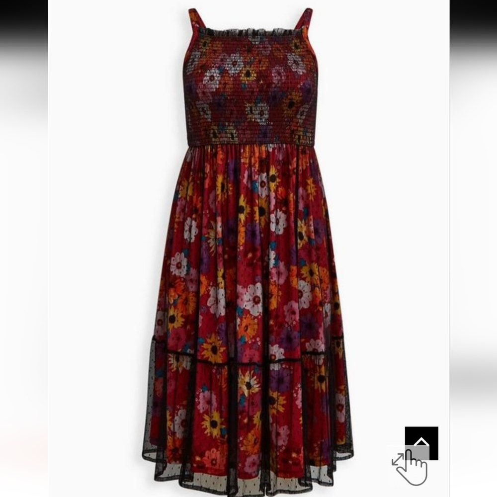 Torrid 4X Sleeveless Tiered Floral Smocked Dress Boho Tropical Dress - Picture 5 of 14